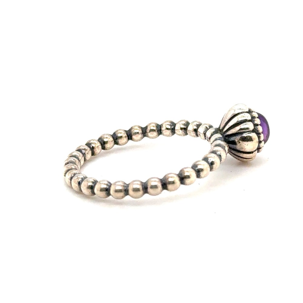 Pandora Sterling Silver Purple Amethyst Beaded Bubble Ring 190854AM Size 7.5 56 - Picture 7 of 7